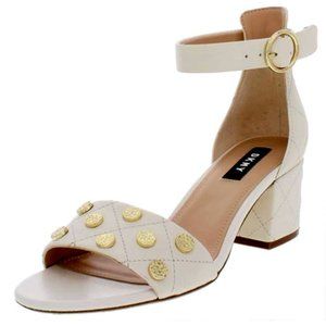 DKNY Women's Henley Studded Ankle Strap Block Heel Sandals‎ White Size 9M